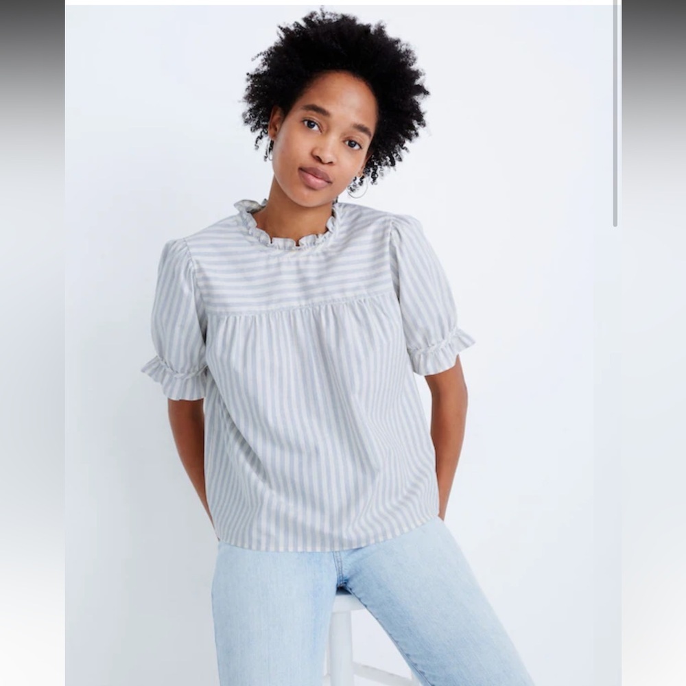 Madewell Ruffle-Neck Keyhole Top in Stripe